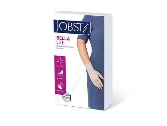 For compression of the hand and fingers, Bella Lite gloves in beige