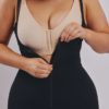 BodyAid Stage 1 Capri bodysuit shapewear in black with front zip teamed with beige BodyAid Stage 1 Front fastening post surgery Bra.
