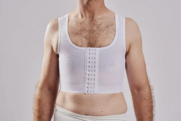 BodyAid chest compression binder in white. For compression of the chest pre-or post Gynecomastia procedures.