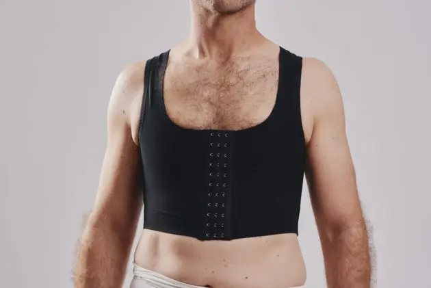 BodyAid chest compression binder in black. For compression of the chest pre-or post Gynecomastia procedures.