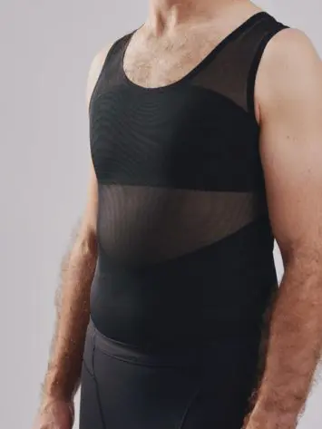 BodyAid male body slimmer in black for compression to the entire torso. Strategic support bands for better posture.