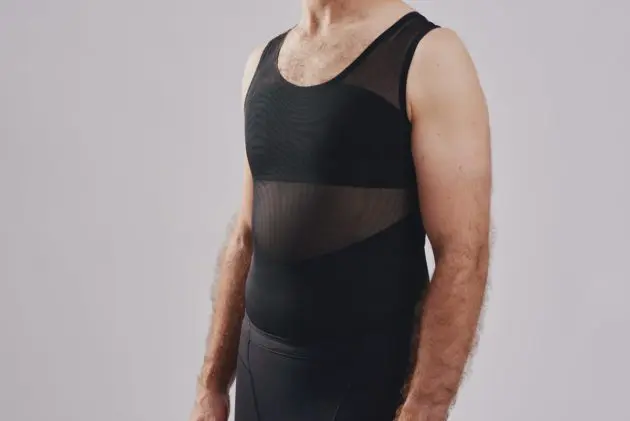 BodyAid male body slimmer in black for compression to the entire torso. Strategic support bands for better posture.