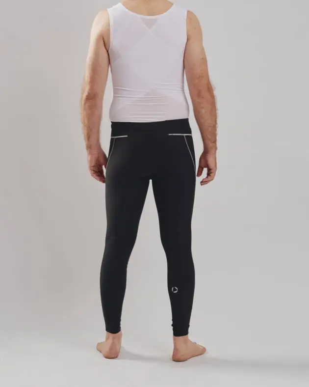 BodyAid male body slimmer in white for compression to the entire torso. Strategic support bands for better posture. Marena male leggings in black