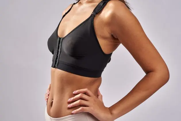 BodyAid Post Surgery Bra. Versatile multi cup size post op comfort bra in black suitable for Stage 1 & 2. Racer back for comfort and three row adjustable front closure.