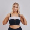 Clearpoint Medical Adjustable white stabilizer band for after breast augmentation. BodyAid arm compress crop in beige with 3/4 sleeves.