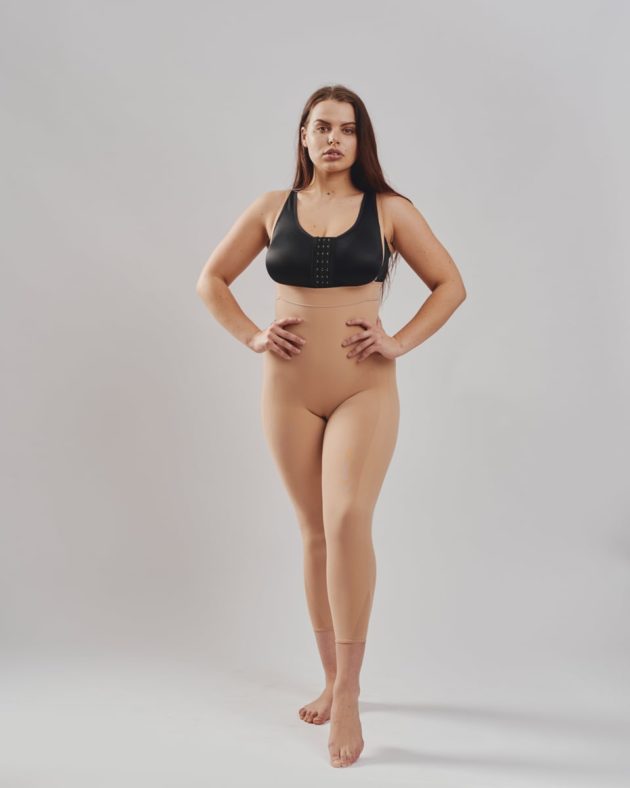 Invisible Leonisa full body shaper with shoulder straps in beige. Designed to shape your entire body