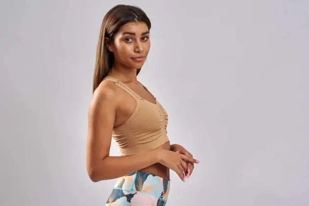 BodyAid Comfort Bra in Beige. Soft front comfortable fastening post op bra. Highly adjustable. One cup size fitsall. Eight adjustable shoulder levels.