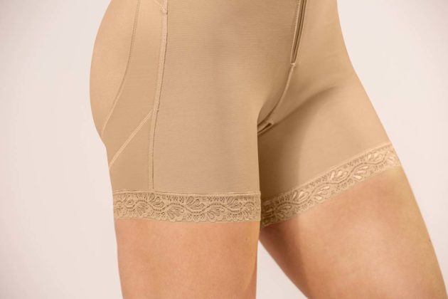 Leonisa Above Knee Compression Bodysuit detail beige bottom